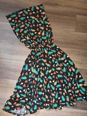 LuLaRoe Maxi Skirt Black with Green Pine and Yellow Pineapple Print